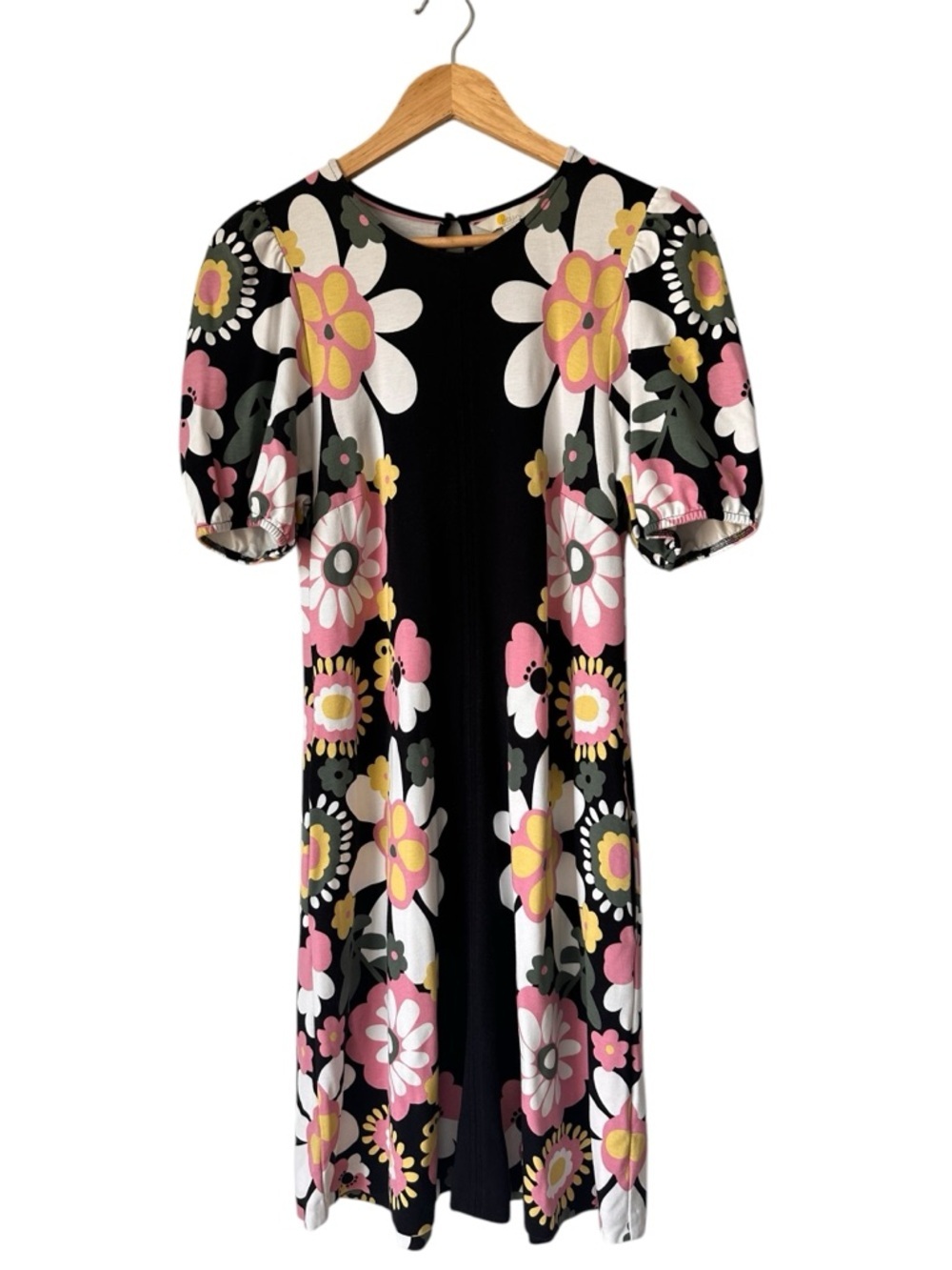 Boden Seam Detail Ponte Shift Dress, Black with Floral, Size 8